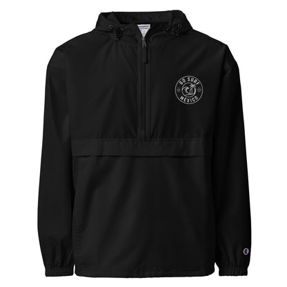 GoSurfMexico x Champion packable windbreaker surf travel jacket black